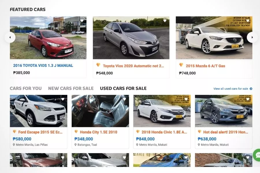 Featured Cars Philkotse website