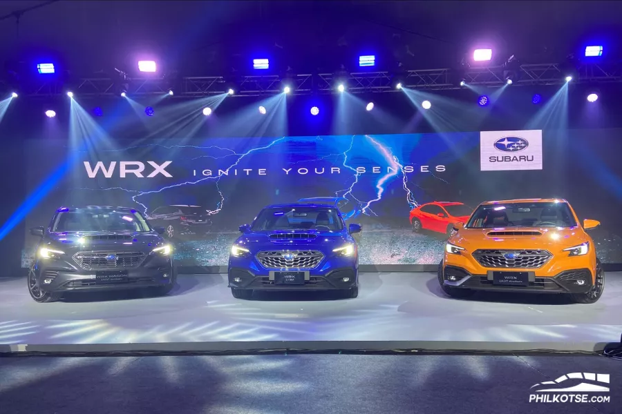 A picture of the WRX Wagon and WRX Sedan in different color options