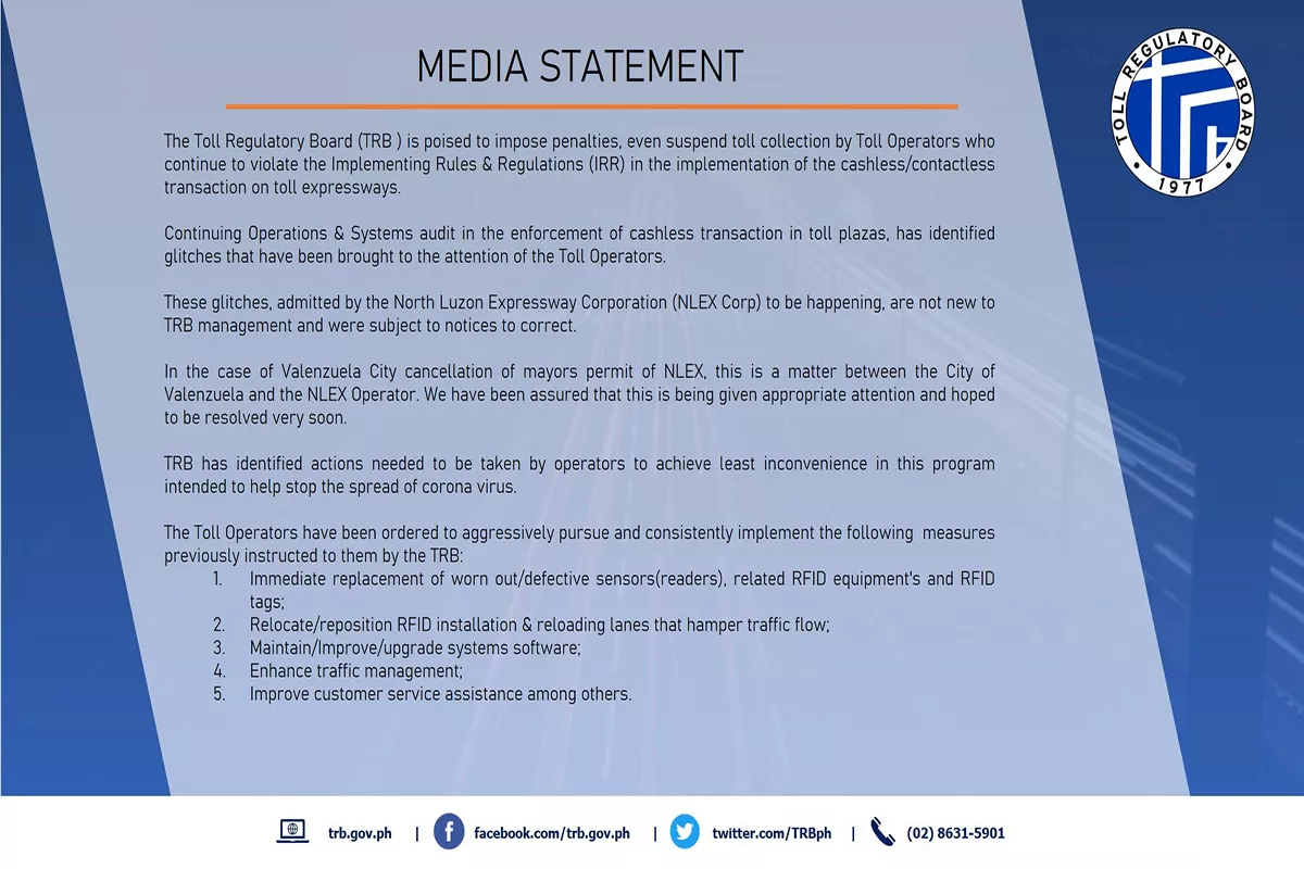 A picture of TRB's official media statement