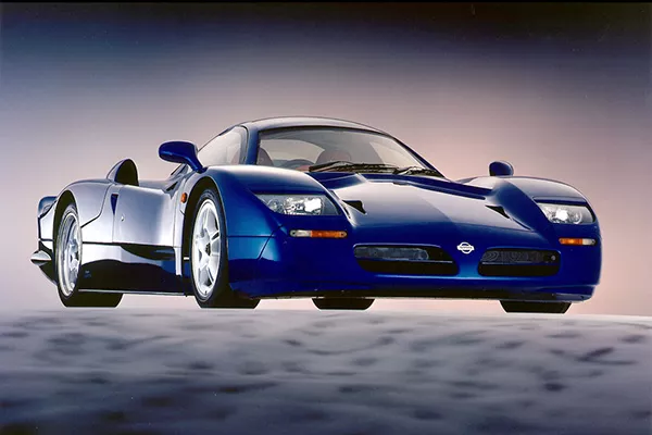 A picture of a blue Nissan R390 GT1