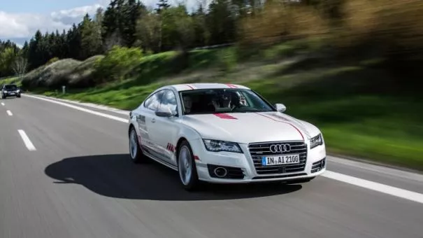 An Audi autonomous vehicle on road