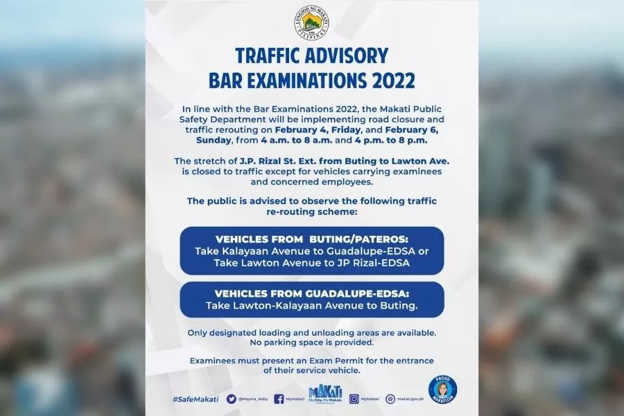 Makati City to close roads for Bar Exams