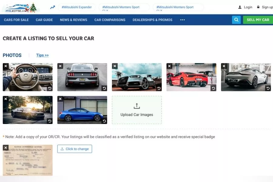 Image upload car listing