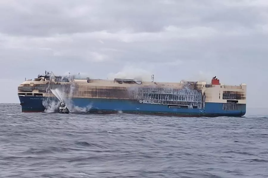 Felicity Ace cargo ship on fire