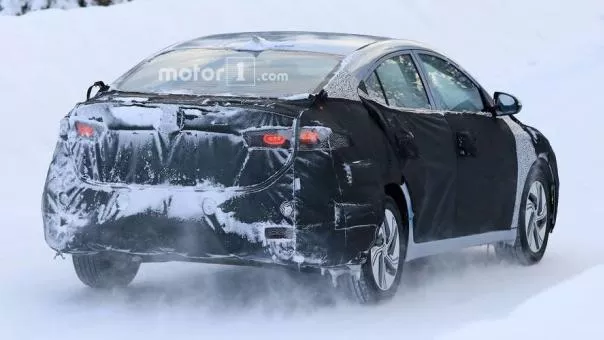 The angular rear of the spied Hyundai Elantra EV