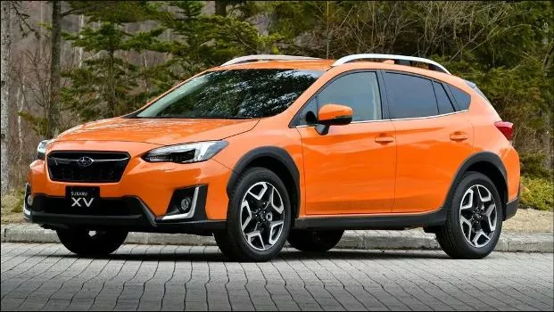 A orange Subaru XV angular front view