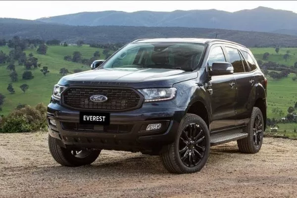 A picture of the 2020 Ford Everest Sport parked in the mountains
