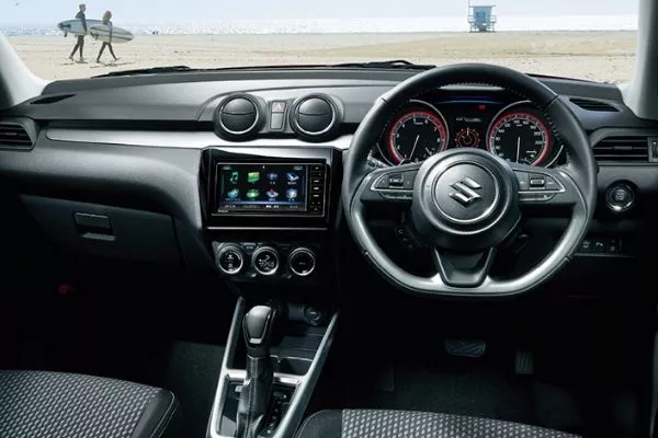 When it comes to how it looks inside, the Japanese update looks the same as the previous version A picture of the Suzuki Swift's interior