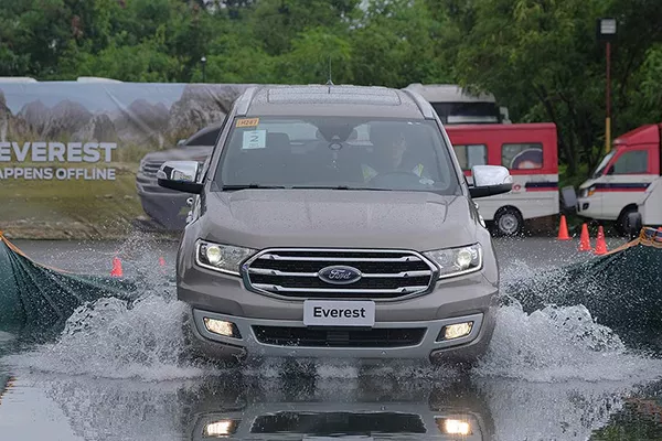 A picture of the all new 2020 Ford Everest doing a water fording test