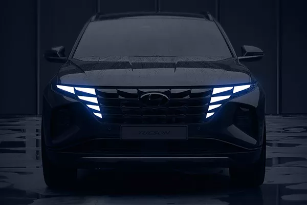 A picture of the front of the upcoming 2021 Hyundai Tucson.