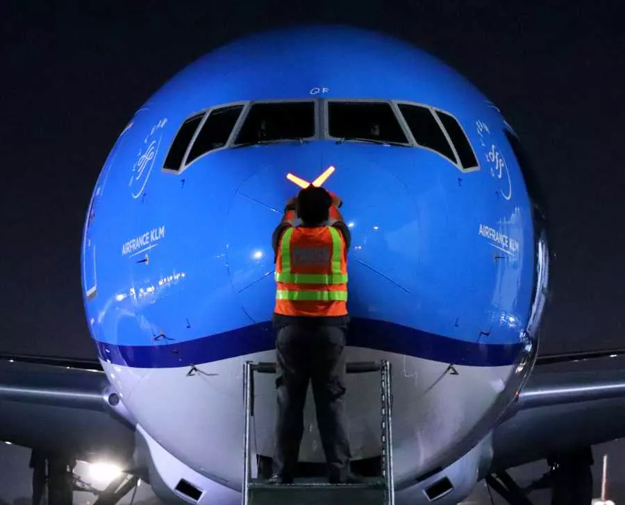 Ground staff with airplane Ground staff with airplane