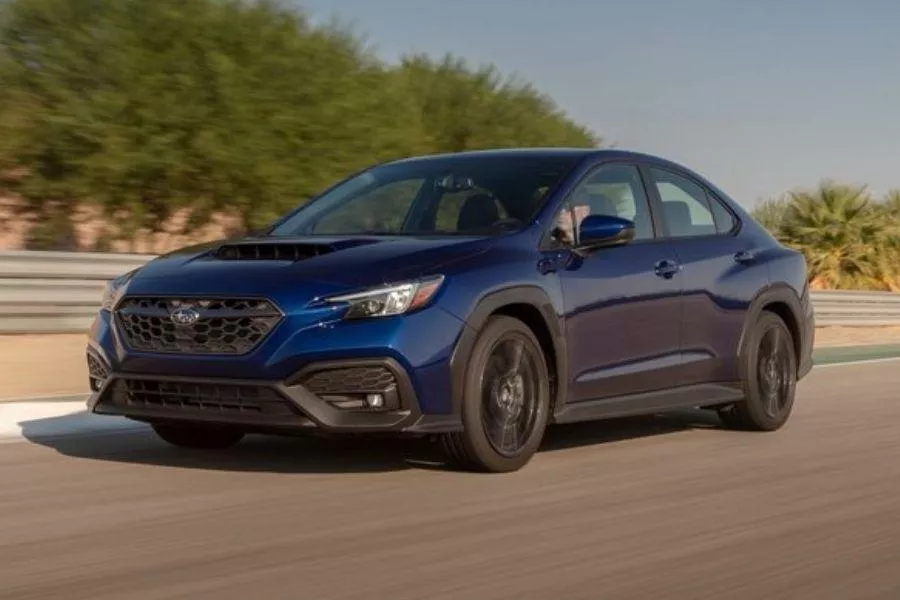 A picture of the 2022 Subaru WRX on the road.