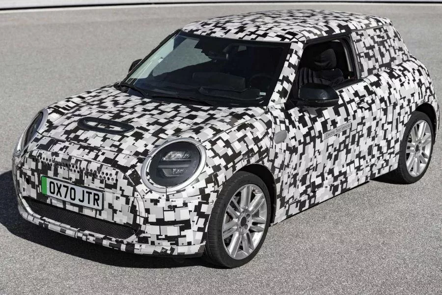 A picture of the 2023 Mini Cooper hatch prototype