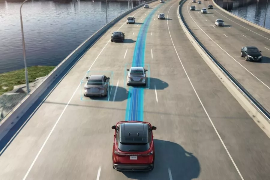 The Nissan Ariya is also equipped with the Nissan proPILOT autonomous driving technology A picture of an Ariya using its proPILOT tech