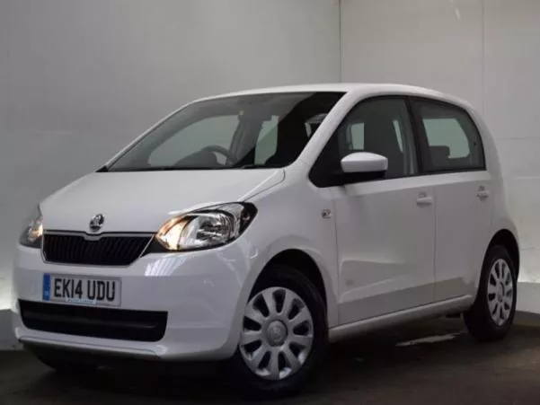 A white Skoda Citigo City Car angular front