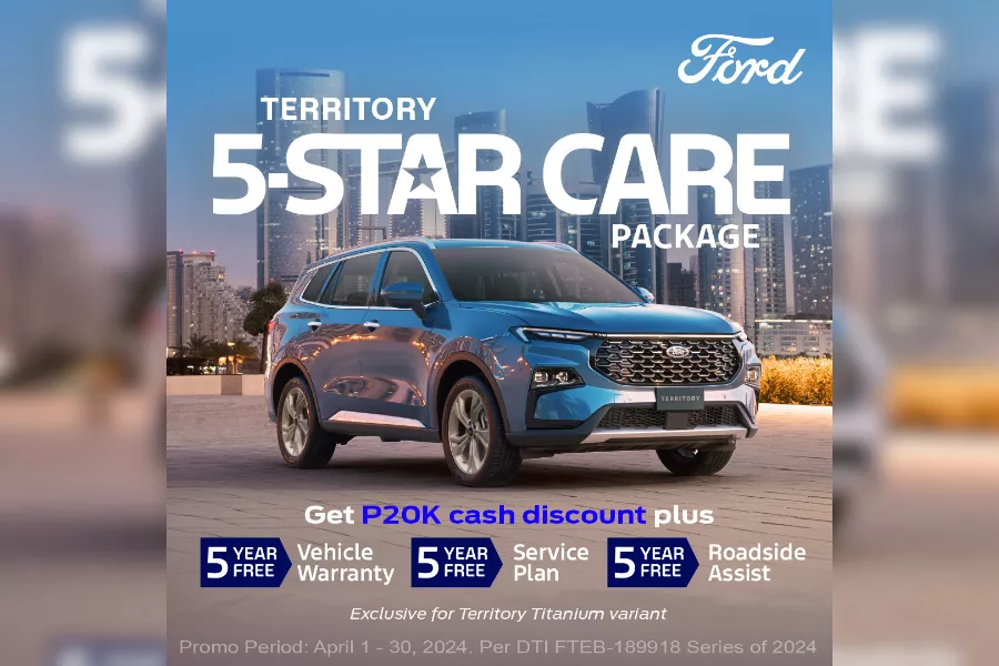 The 5-star care package promo for the Ford Territory is available until April 30, 2024 only