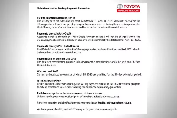 Guidelines on the 30-Day Payment Extension