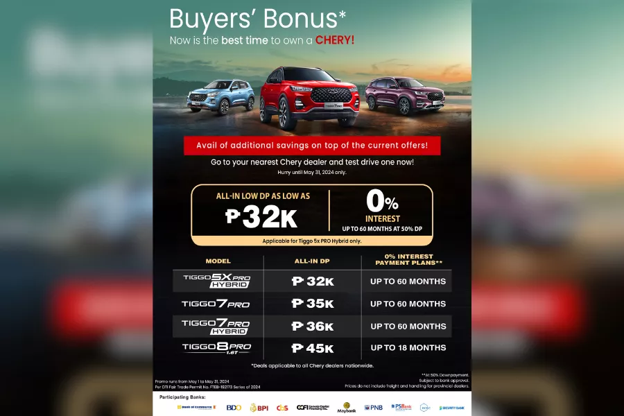 Chery Auto PH Buyers' Bonus promo