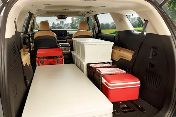 Look at all that cargo space A picture of the interior of the new Carnival with all the seats folded down.