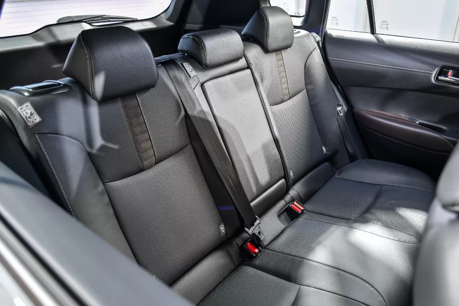 It features spit-folding rear seats. rear seats 2024 Corolla Cross.