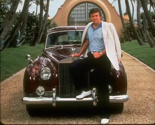 Trump sitting on the hood of his 1956 Rolls-Royce Silver Cloud 