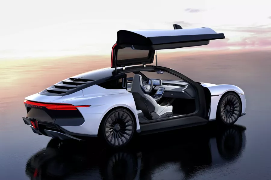 A picture of the rear quarter of the DeLorean Alpha5