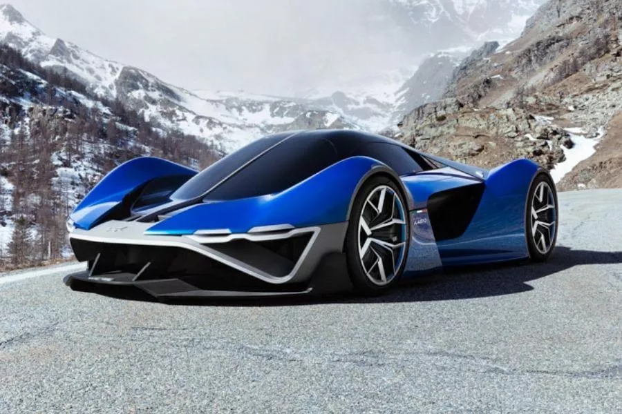 A picture of the A4810 supercar concept with some mountains in the background