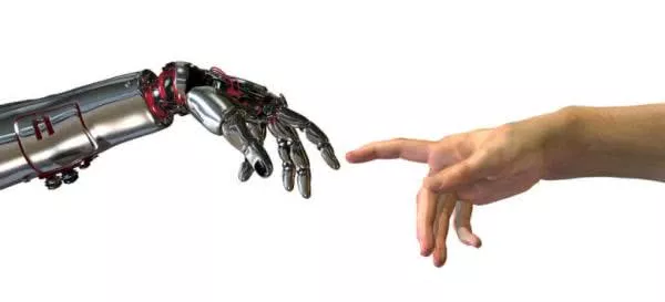  Robot hand touching human hand