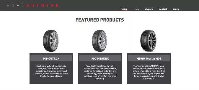 screenshot of feature products web page on fuel autotek website