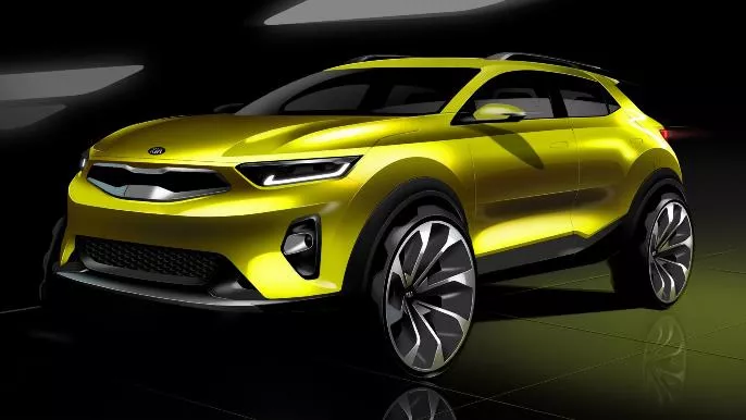 Yellow Kia Stonic angular front view