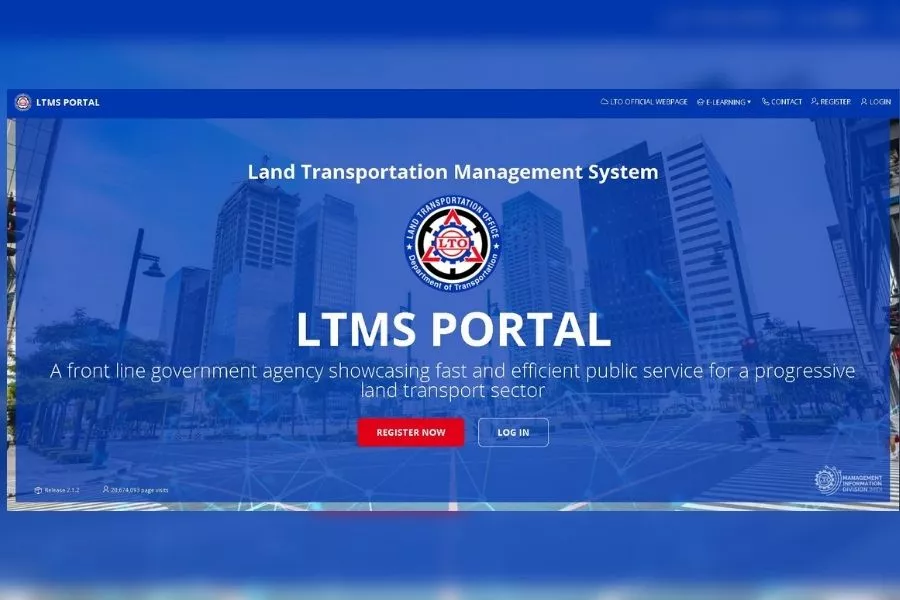 A picture of the LTMS Portal's landing page