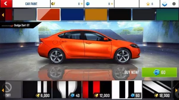Customization is excellent as well, with about 2,300 decals given to decorate your rides screenshot of car paint choosing in Asphalt 8: Airborne racing game