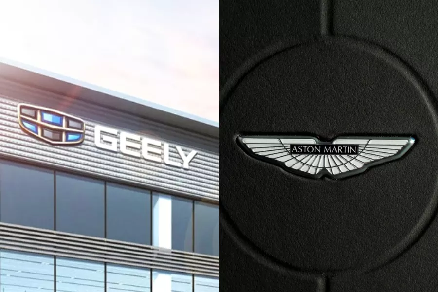 A picture of the Geely and Aston Martin logos