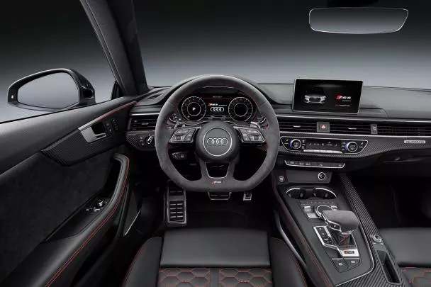 The coupe is also fitted with a 12.3-inch configurable TFT screen as well as a Virtual Cockpit as standard The 2017 Audi RS5's cabin