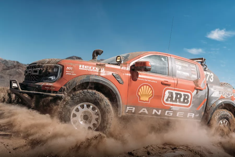 A picture of the Ford Ranger Raptor on sand