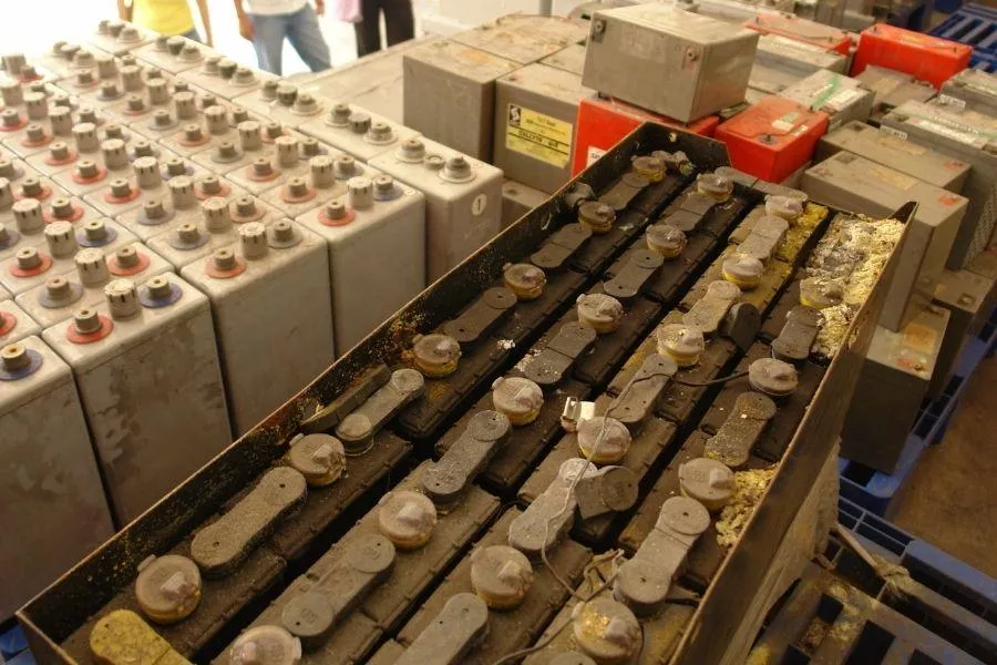 A picture of a bunch of lead-acid batteries