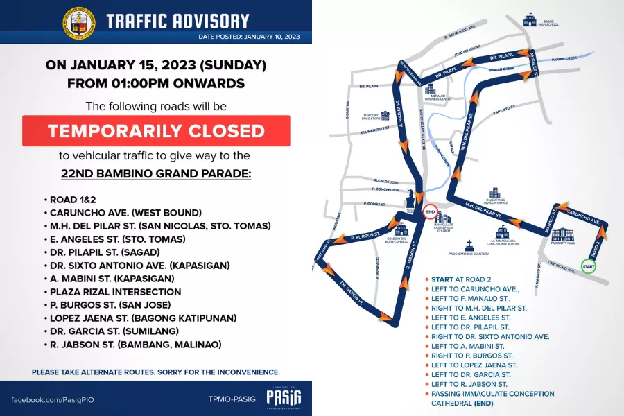 A picture of the Facebook post mapping the Bambino Grand Parade for 2023