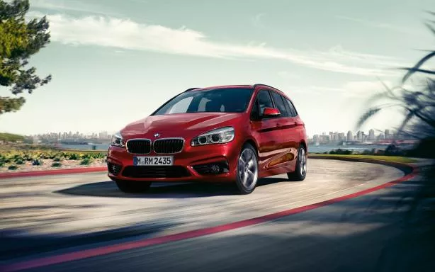 Angular front of a red BMW 2 Series Gran Tourer 2018