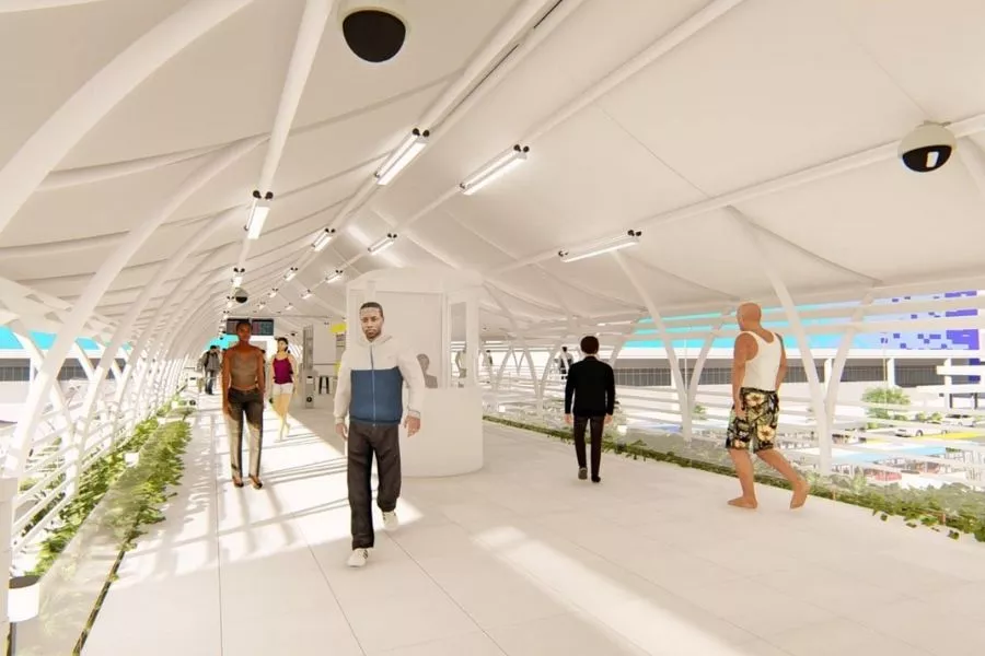 A picture showing the interior of the completed bus concourse