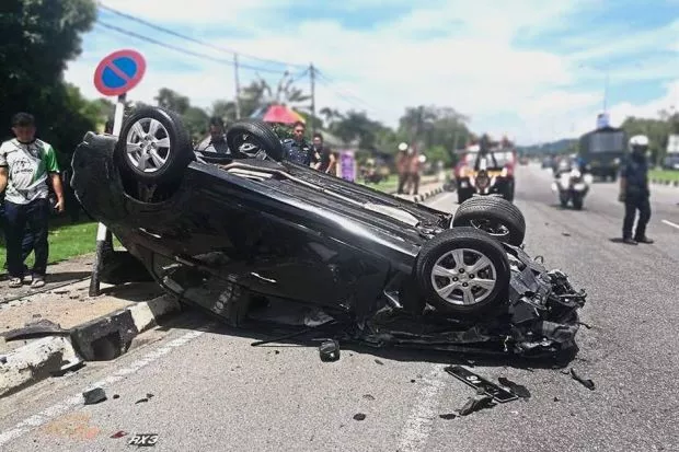 A broken car in a car accident