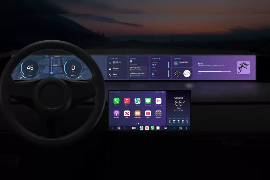A picture of the Apple CarPlay being used on touchscreens