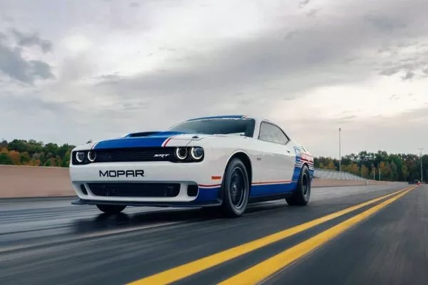 A picture of the Challenger Drag Pak at a drag strip.