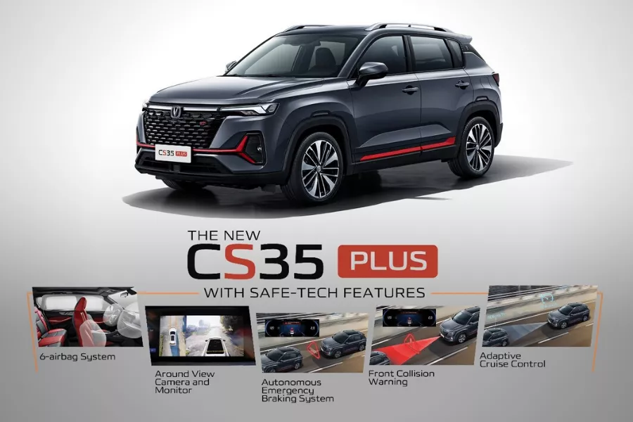 A picture of the CS35 Plus highlighting its safety features.