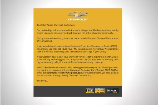 The official statement from Chevrolet Philippines