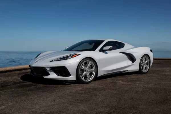Parked white Corvette C8