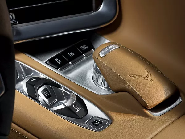 A picture of the new Corvette's transmission control buttons