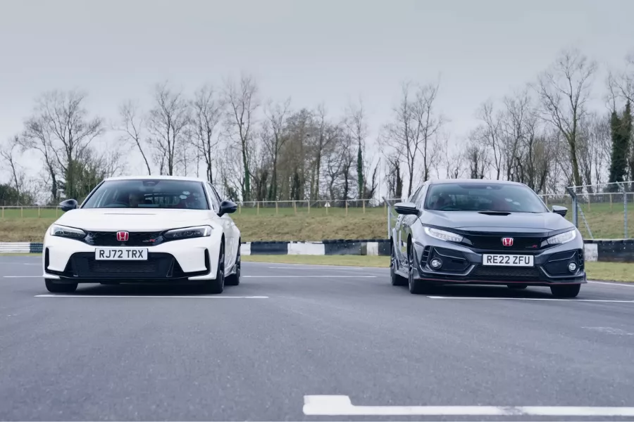A picture of the new Civic Type R and the old Civic Type R