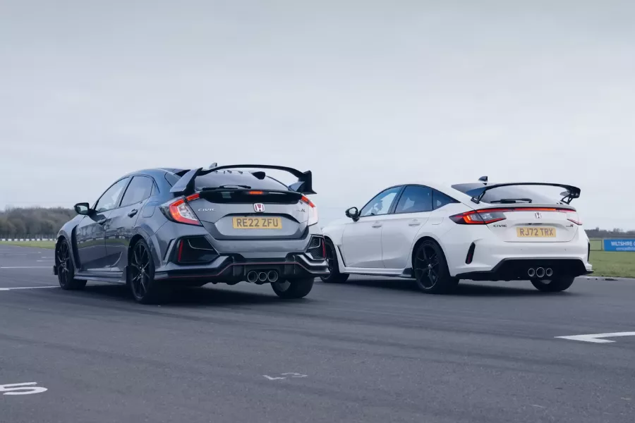 During the hot lap, the newer Civic Type R FL5 was one second faster A picture of the rear of the old Civic Type R and new Civic Type R