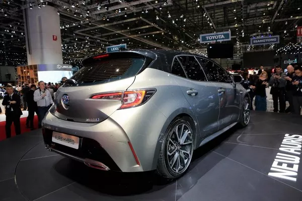 Toyota Corolla Hatchback 2019 on display at an Auto show