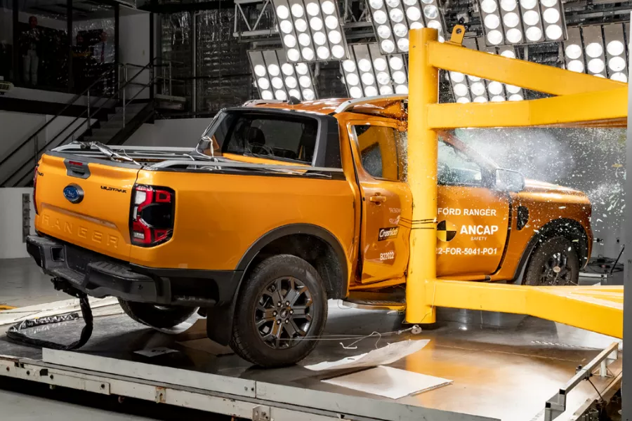 A picture of the Ford Ranger undergoing crash testing